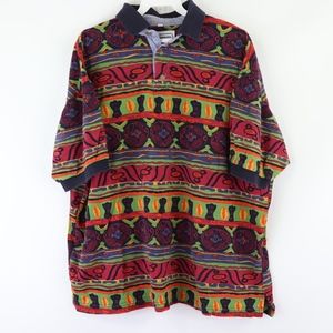 Vtg 90s Streetwear Mens Large Geometric Polo Shirt